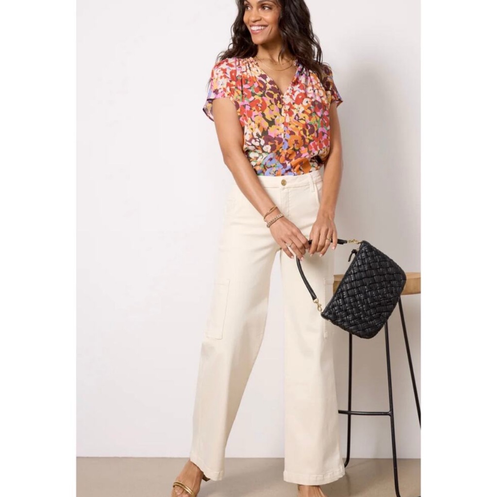 Kut From The Kloth Cream The Jodi High Rise Wide Leg Cargo Jean Size 6
